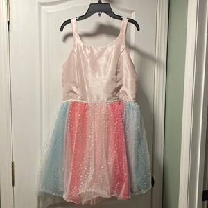 Girls Pink and Pastel Rainbow Tulle Party Costume Dress